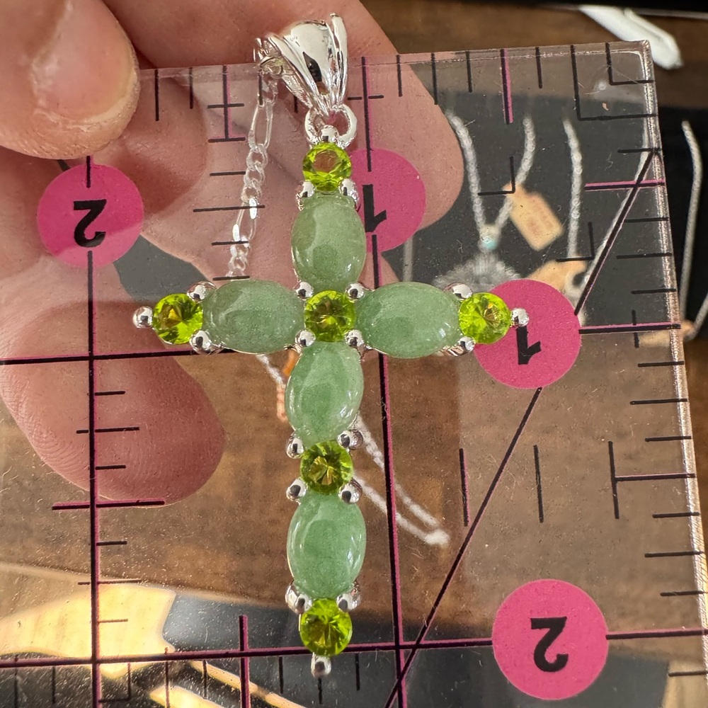 Elegant Green Cross Jade Pendant Necklace